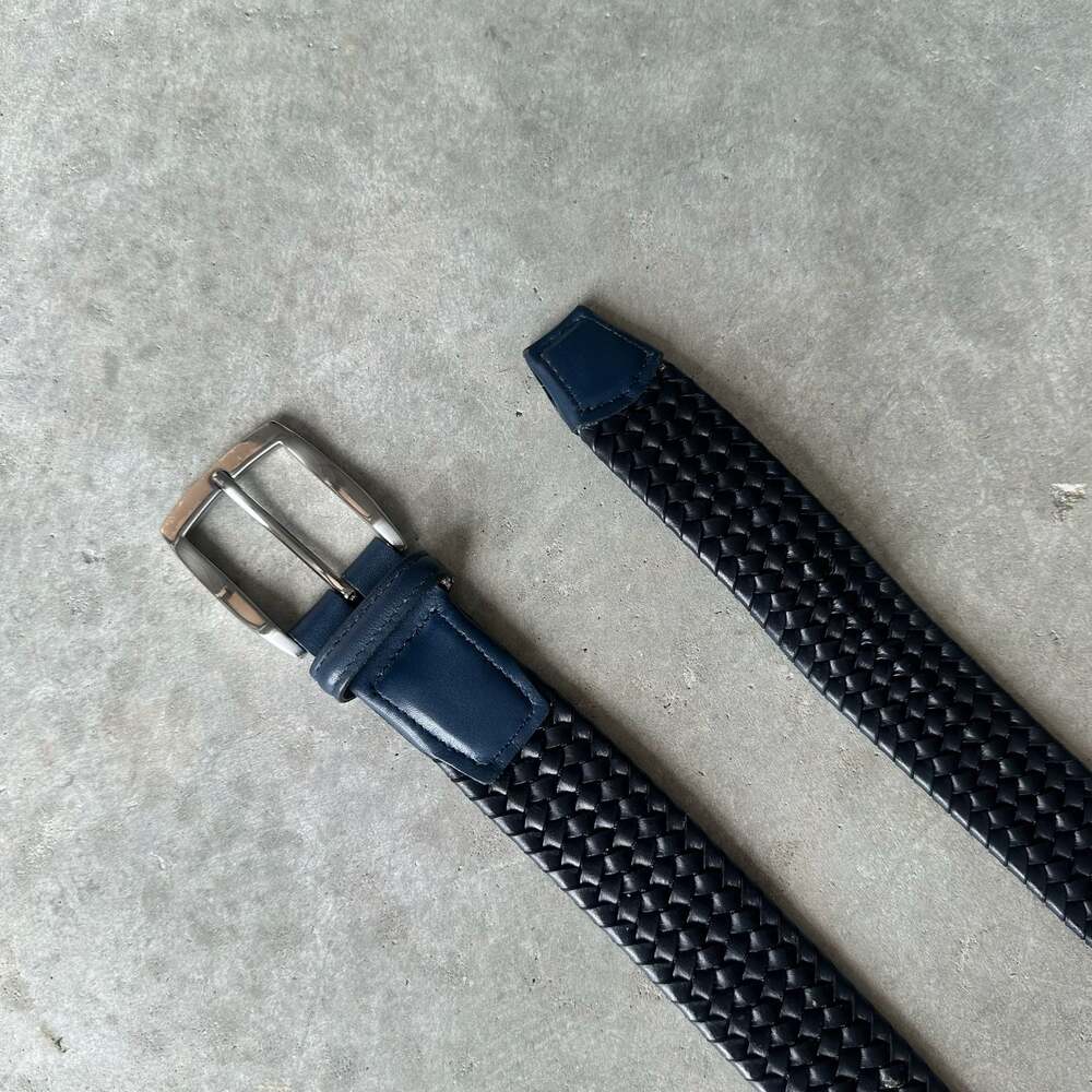 Torino Leather Co. Woven Braided Leather Belt Navy Blue Size 42
